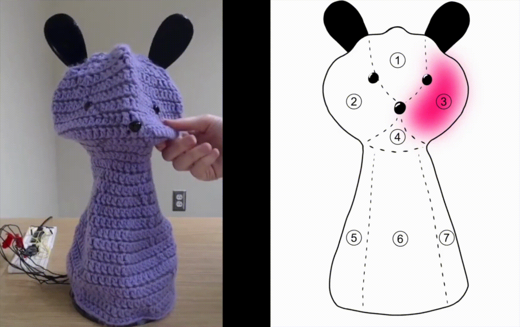 Gif of crocheted capacitive touch sensors.
